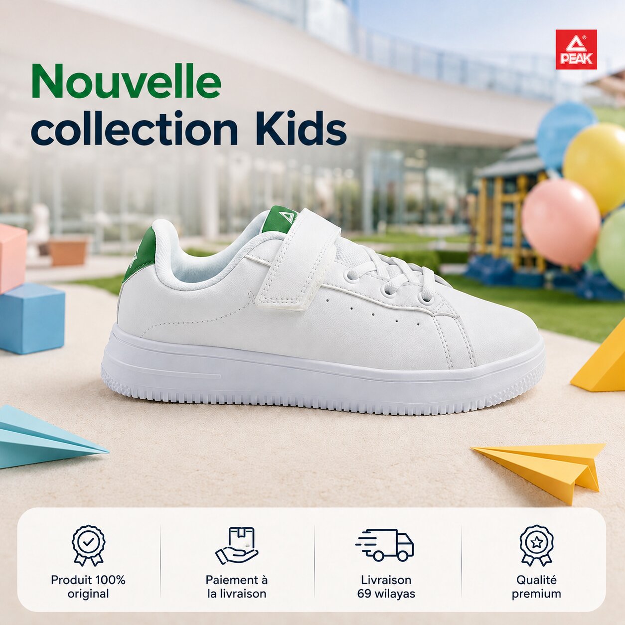 Peak Kids Casual Shoes White Green